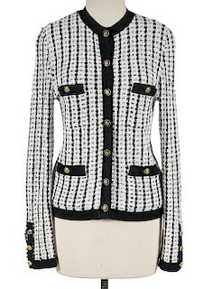 Chanel Black White Knit Jacket Cardigan Sz 38