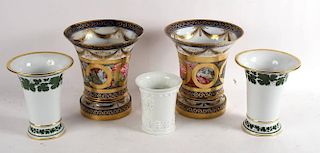 Pair of Meissen Green Vine-Motif Porcelain Vases