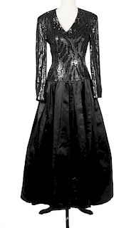 Escada Couture Black Silk Sequin Evening Gown 34