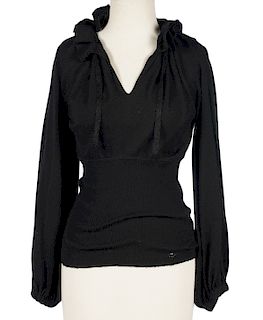Chanel Black Cashmere Ruffled Neck Sweater Sz 38