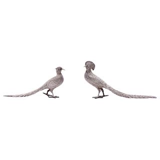 PAIR OF PHEASANTS. MEXICO, 20TH CENTURY. SANBORNS Sterling silver, 0.925.