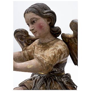 SAINT GABRIEL ARCHANGEL. MEXICO, 20TH CENTURY. Carved in plychromed wood with golden detailing and eyes made of glass.
