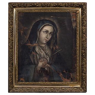 OUR LADY OF SORROWS. MEXICO, 19TH CENTURY. Oil on canvas.