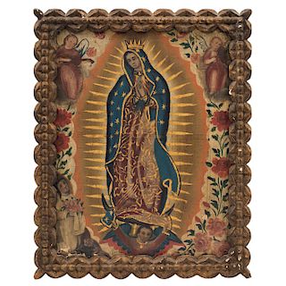 VIRGIN OF GUADALUPE. MEXICO, CA. 1900. Oil on cloth.