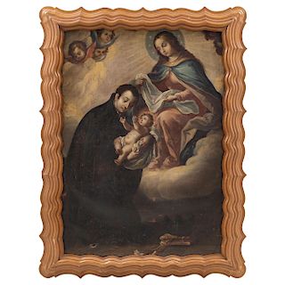 THE APPEARANCE OF THE VIRGIN WITH THE CHILD TO ST. STANISLAUS KOSTKA. MEXICO, LATE 18TH CENTURY. Oil on canvas.
