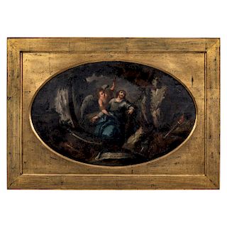 
JOSÉ DE ALCÍBAR (MEXICO, 1730-1803). LA ORACIÓN DE JESÚS EN EL HUERTO (“THE PRAYER OF JESUS IN THE ORCHARD”). Oil on wood. Signed “JOSEPH DE ALCIBAR 