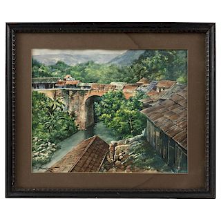 SEVERO AMADOR (MEXICO, 1879-1931). VISTA DE CANAL Y VISTA DE CANAL CON PUENTE (“VIEW OF THE CANAL” AND “VIEW OF THE CANAL WITH BRIDGE”). Watercolor on