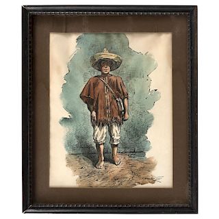 SEVERO AMADOR (MEXICO, 1879-1931). JIMADOR Y CAMPESINO (“JIMADOR AND PEASANT”). Watercolor on paper. Ink and watercolor on paper. Signed.