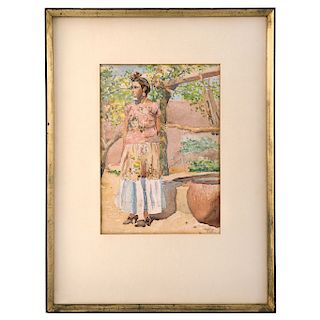 PASTOR VELÁZQUEZ (MEXICO, 1895-1960). TEHUANA, 1930. MEXICO, 20TH CENTURY. Signed and dated. Watercolor on paper.