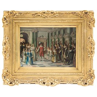 SIGNED “FRANS MOORMANS”. LOS DESPOSORIOS (“THE WEDDING”). THE NETHERLANDS, CA. 1900. Oil on wood. Signed and dated “Frans Moormans Paris 1885”.