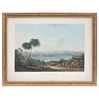 FRANZ HEGI (SUIZA, 1774-1850). VUE DE MÉXICO. FRANCIA, SIGLO XIX. Grabado coloreado. Del original pintado por ALEXANDRE NOËL.