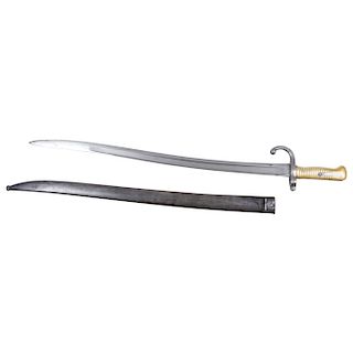 SABRE-BAYONET. FRANCE, 19TH CENTURY. M1866 Model. Steel blade with fuller, crossguard, and firearm adapter.