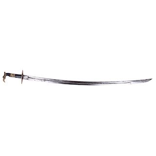 CAVALRY SABRE. 19TH CENTURY. Steel blade with leather hilt with bird motif.