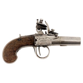 POCKET PISTOL. BELGIUM, 19TH CENTURY. Made with steel and wood. Decorated with vegetable motif. 