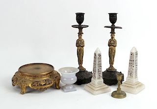 Eight Assorted Metal and Glass Table Articles