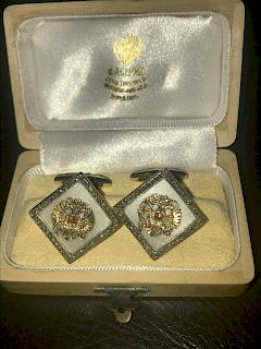 Russian Silver Diamond Enamel Square Cufflinks