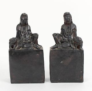 Pair of Patinated Metal Bodhisattva