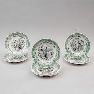 Juego de platos. Francia, siglo XX. Elaborados en cerámica Sarreguemines. Decorados con escenas de Napoléon. Piezas: 8