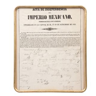 Acta de Independencia del Imperio Mexicano. Siglo XX. Reprografía en papel. Enmarcada.