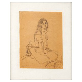 E. Sobrino. Retrato de mujer. Firmado y fechado 1931. Grafito sobre papel. Enmarcado. 30 x 23 cm