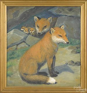 Oil on canvas portrait of a fox, early 20th c., w