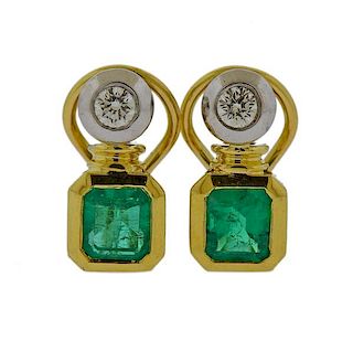  18K Gold Diamond Emerald Earrings
