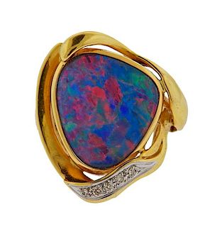 18K Gold Diamond Black Opal Ring