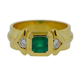 18K Gold Diamond Emerald Half Band Ring