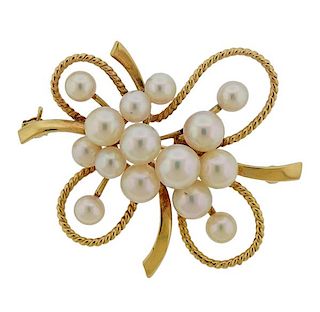 Mikimoto 14K Gold Pearl Brooch Pin