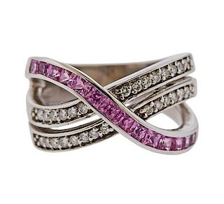 14K Gold Diamond Pink Sapphire Crossover Ring