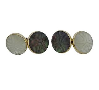 Trianon Carved Crystal Mother of Pearl 18k Gold Cufflinks