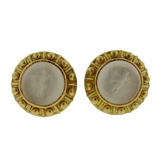Elizabeth Locke Venetian Glass Intaglio 19k Gold Earrings