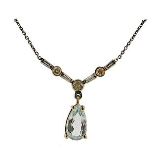 Platinum Diamond Aquamarine Necklace