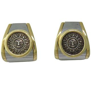 Marina B 18k Gold Silver Sun Coin Earrings