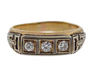 Art Deco Two Tone 14K Gold Diamond Ring