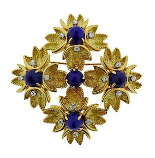 Tiffany &amp; Co 18K Gold Diamond Lapis Pendant Brooch Pin