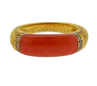 Cartier Vintage 18k Gold Coral Diamond Ring 