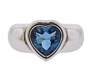 Piaget 18k Gold Blue Topaz Heart Ring 