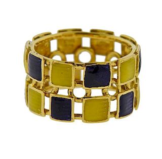Gucci 1970s Enamel 18k Gold Wide Band Ring 