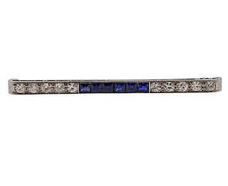 Art Deco Platinum Gold Diamond Sapphire Bar Brooch 