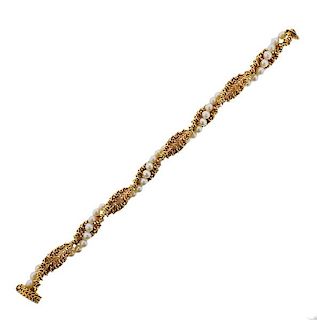French 1960s 18k Gold Pearl Bracelet 