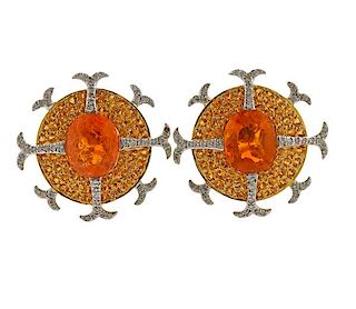 Piranesi 18k Gold Diamond Sapphire Fire Opal Earrings 