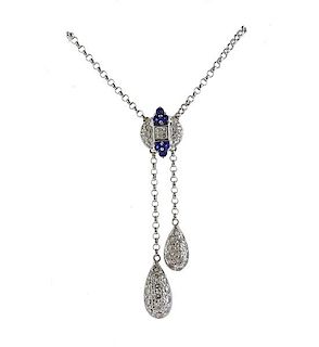 18K Gold Diamond Sapphire Necklace