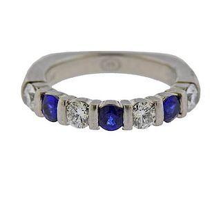 Platinum Diamond Sapphire Half Band Ring 