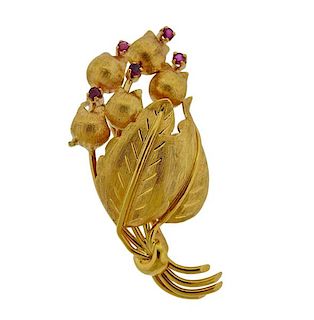 Tiffany &amp; Co 18K Gold Ruby Flower Brooch Pin