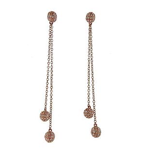 14k Rose Gold Diamond Long Drop Earrings 
