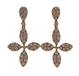 18k Rose Gold Diamond Flower Earrings 