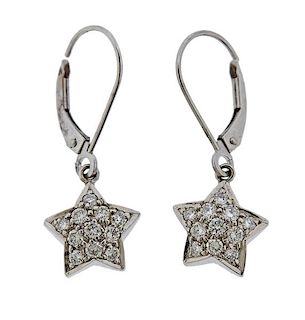 14k Gold Diamond Star Drop Earrings 