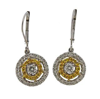 14k Gold White Yellow Diamond Drop Circle Earrings 