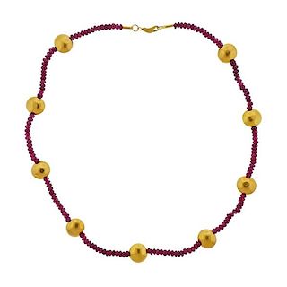 Gurhan Gleam Rain 24k Gold Ruby Bead Necklace